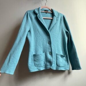 Talbots Robins Egg Blue 100% Merino Wool Sweater Knit Blazer Jacket Large